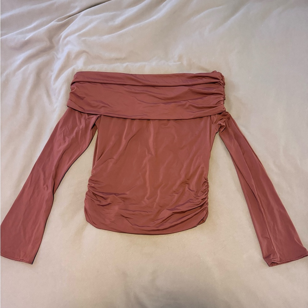 Mistress Rocks Rusted brown Off-the-Shoulder Ruched Blouse - Picture 2 of 5